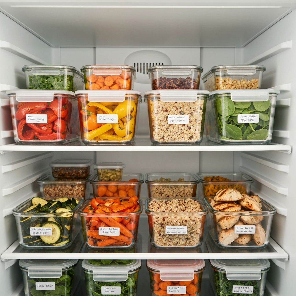 Organized fridge with glass containers